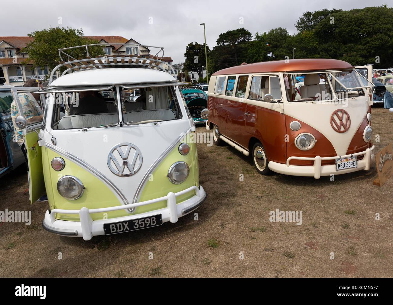2 retro classic Vw camper vans parked at Rally in Paignton. Dubs on the ...