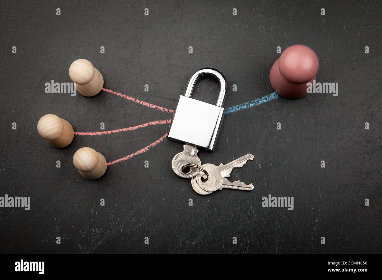 Perfect Key Connection Leadership control and access permission concept with padlock and key ...