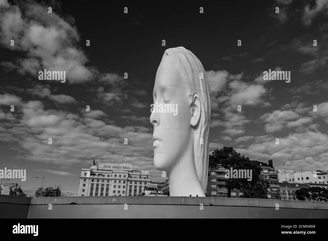 Madrid, Spain - FEB 19, 2022: Modern sculpture titled Julia by Jaume Plensa Sune located at the Plaza de Colon in Madrid, Spain. Stock Photo