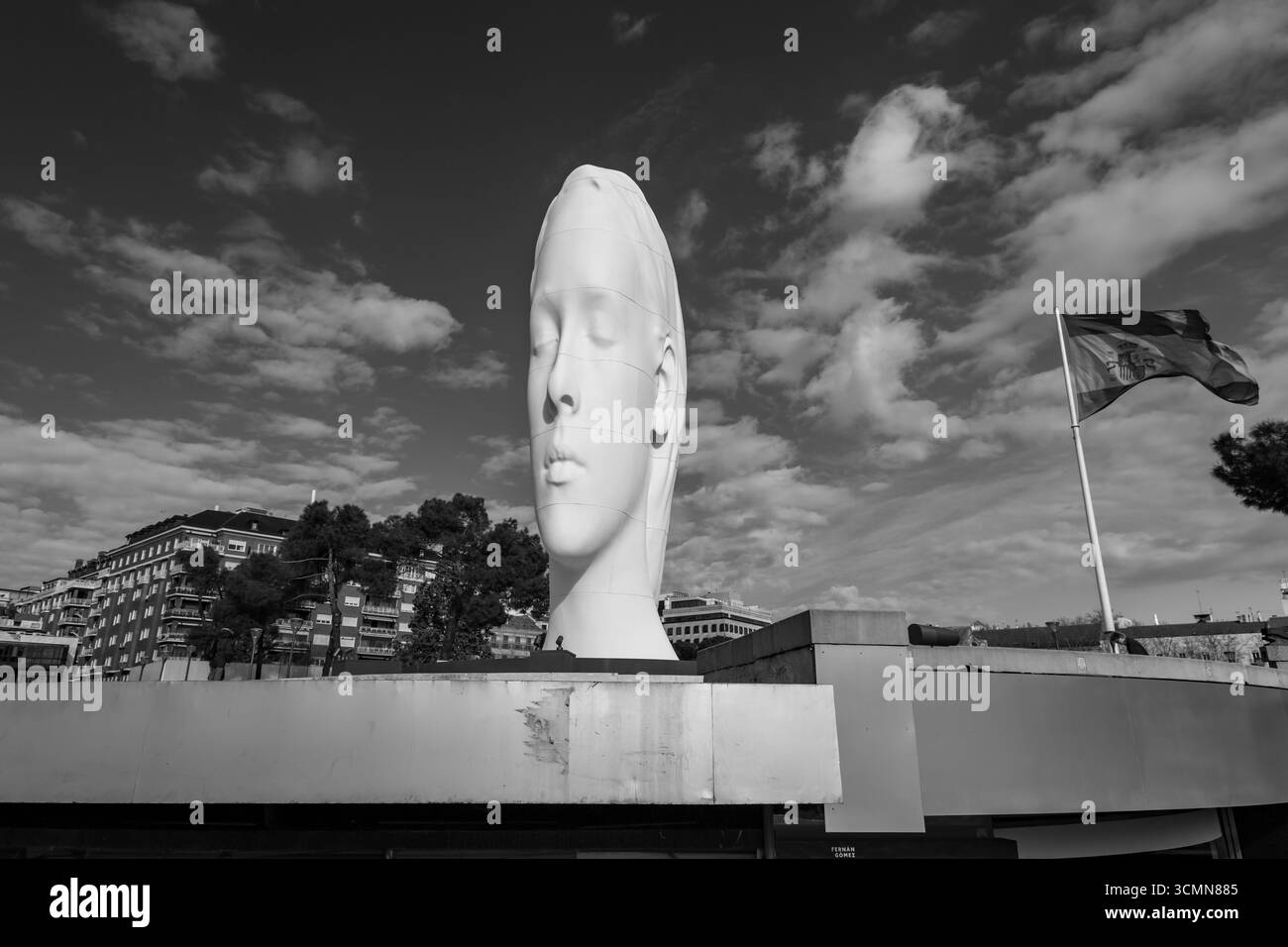 Madrid, Spain - FEB 19, 2022: Modern sculpture titled Julia by Jaume Plensa Sune located at the Plaza de Colon in Madrid, Spain. Stock Photo