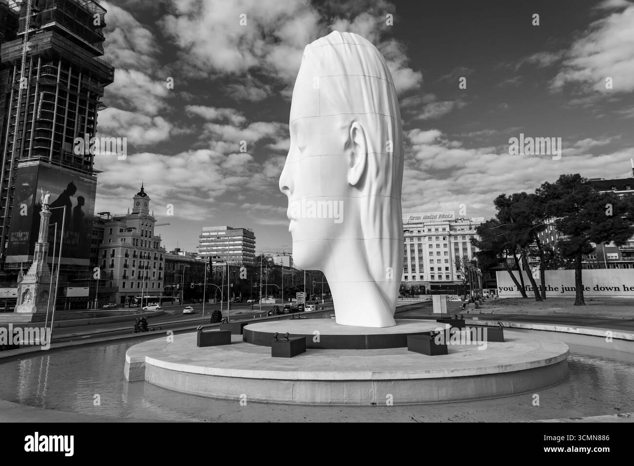 Madrid, Spain - FEB 19, 2022: Modern sculpture titled Julia by Jaume Plensa Sune located at the Plaza de Colon in Madrid, Spain. Stock Photo