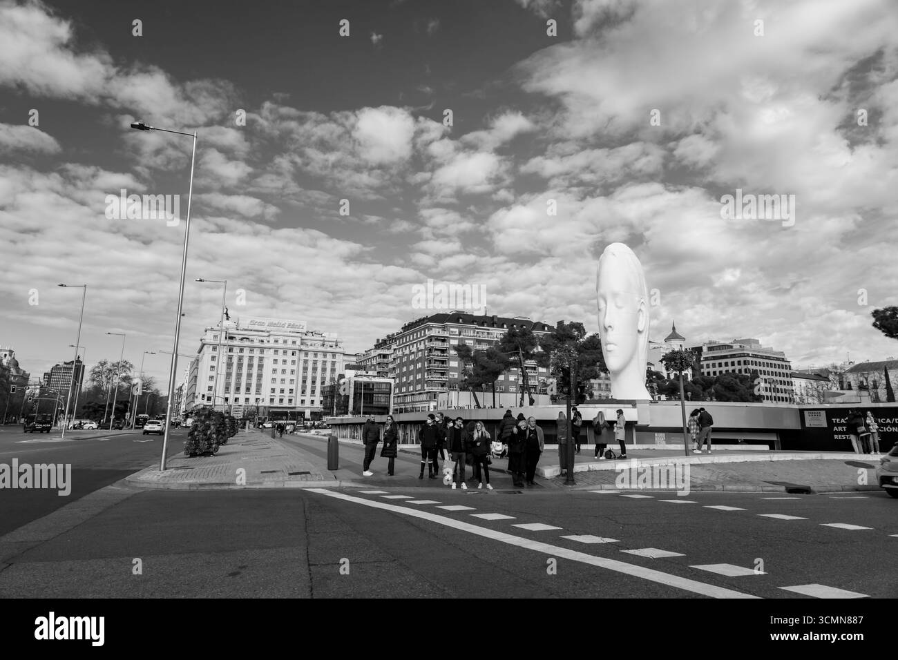 Madrid, Spain - FEB 19, 2022: Modern sculpture titled Julia by Jaume Plensa Sune located at the Plaza de Colon in Madrid, Spain. Stock Photo