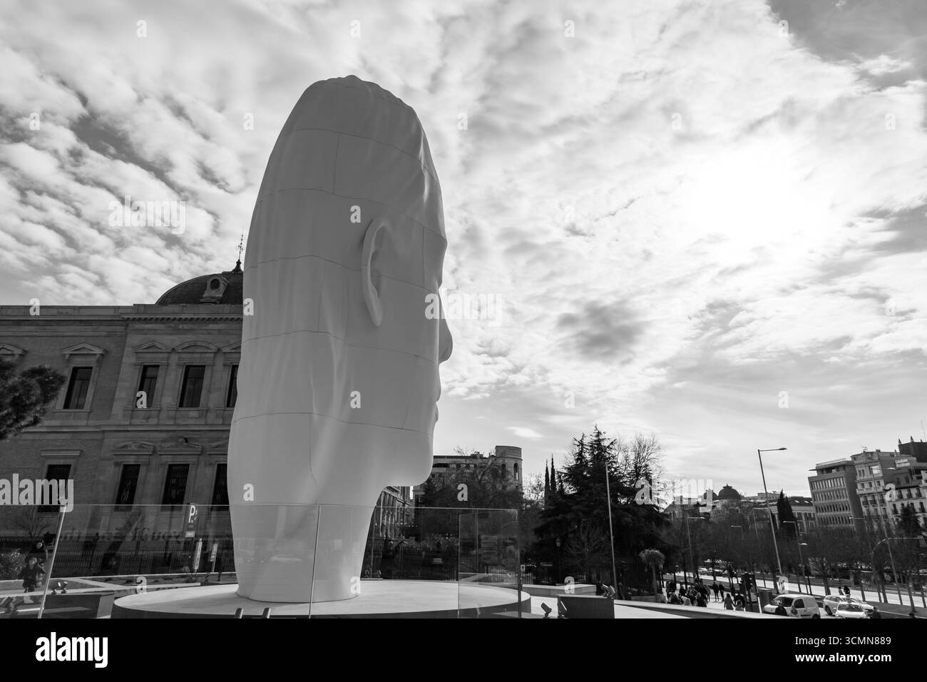 Madrid, Spain - FEB 19, 2022: Modern sculpture titled Julia by Jaume Plensa Sune located at the Plaza de Colon in Madrid, Spain. Stock Photo