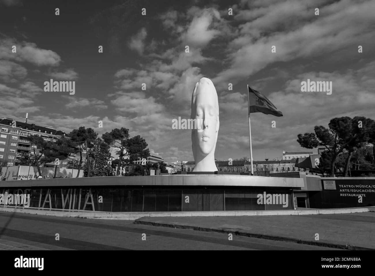 Madrid, Spain - FEB 19, 2022: Modern sculpture titled Julia by Jaume Plensa Sune located at the Plaza de Colon in Madrid, Spain. Stock Photo