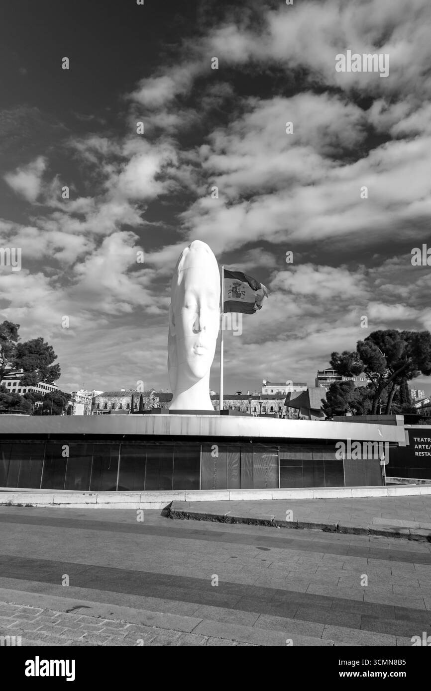 Madrid, Spain - FEB 19, 2022: Modern sculpture titled Julia by Jaume Plensa Sune located at the Plaza de Colon in Madrid, Spain. Stock Photo