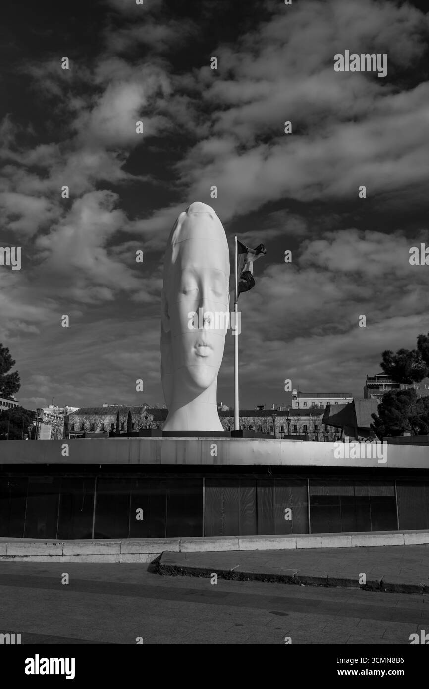 Madrid, Spain - FEB 19, 2022: Modern sculpture titled Julia by Jaume Plensa Sune located at the Plaza de Colon in Madrid, Spain. Stock Photo