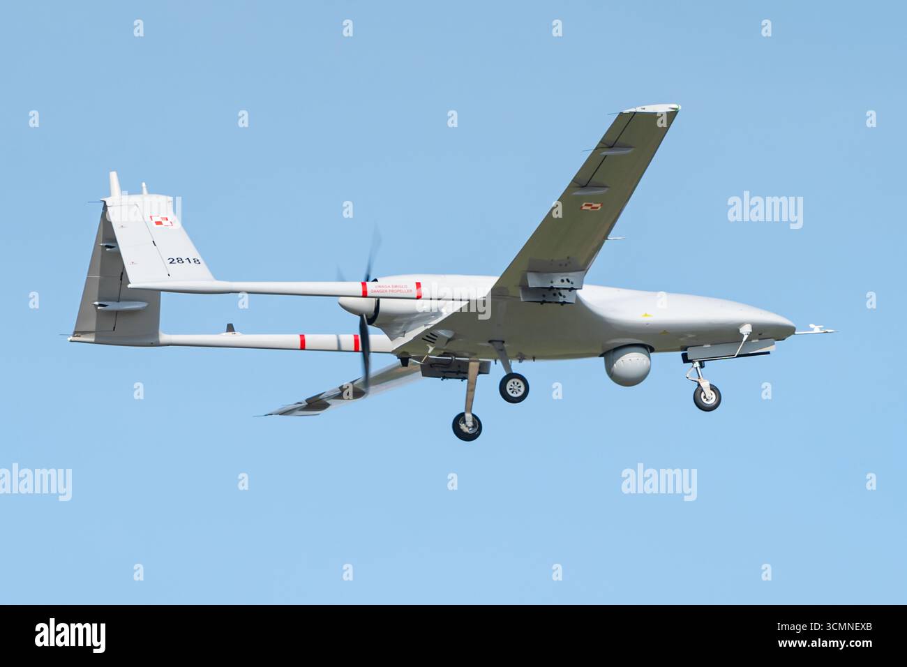 The Bayraktar TB2 unmanned combat aerial vehicle (drone) of the Polish Air Force. Stock Photo