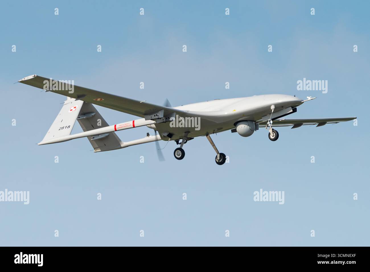 The Bayraktar TB2 unmanned combat aerial vehicle (drone) of the Polish Air Force. Stock Photo