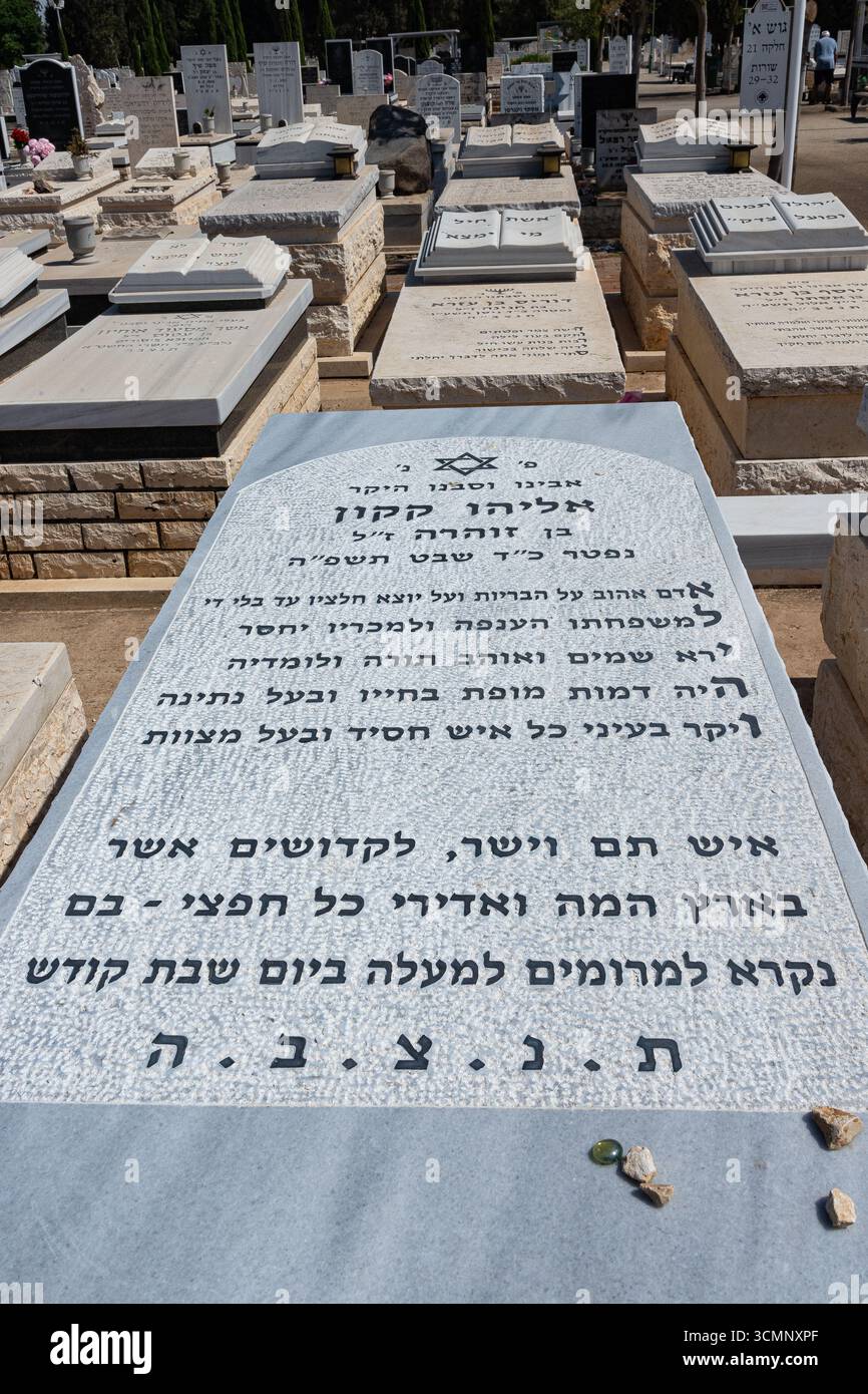 Jewish cemetery with rows of gravestones and Hebrew inscriptions under ...