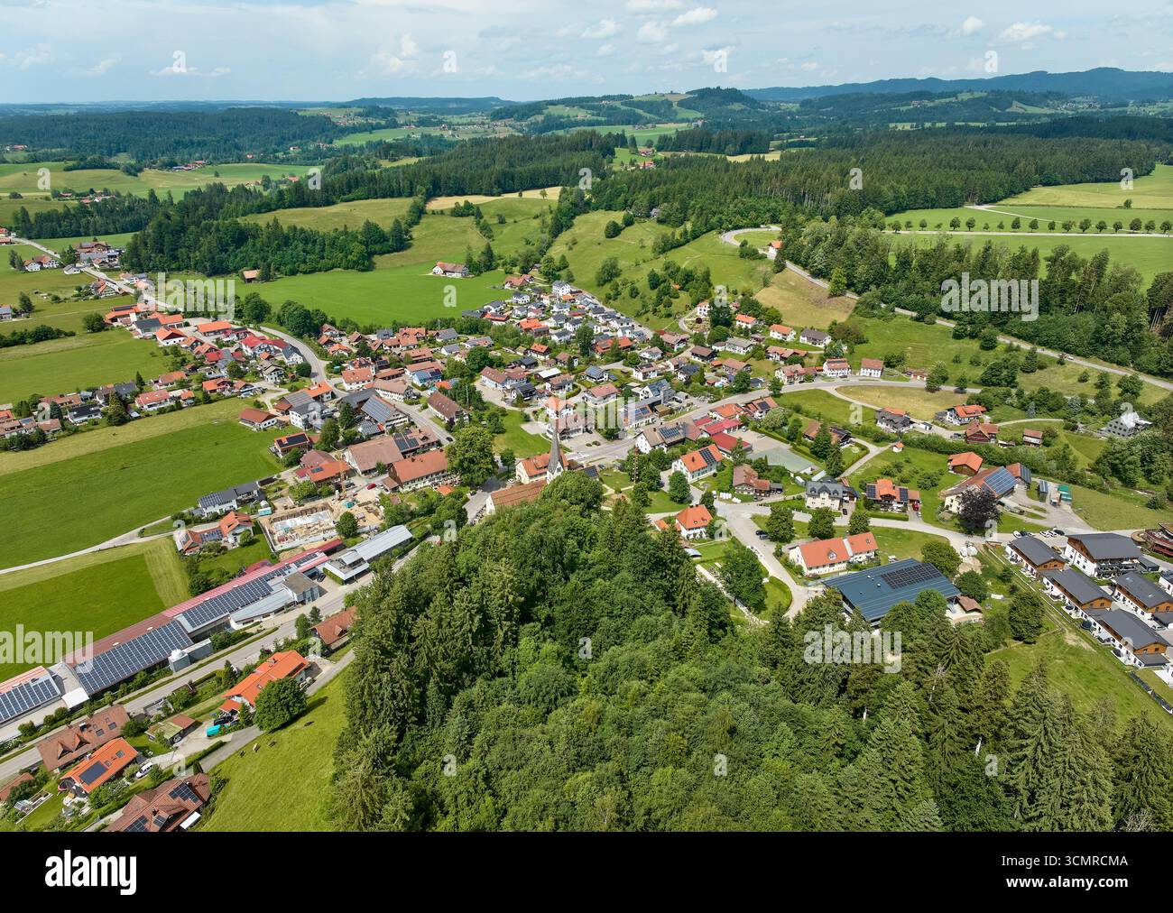 Aerial photo of the village of Roethenbach in the western Allgaeu in ...