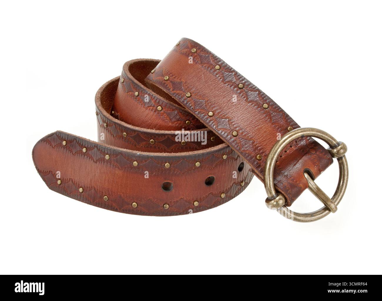 Alexis King Vintage Brown Leather Belt with Texturee Gold Buckle Women main image 2