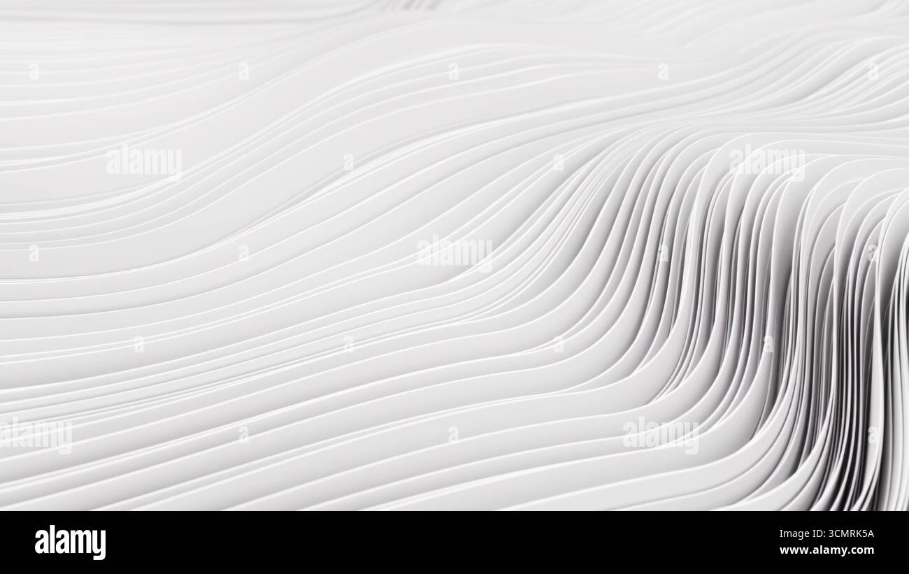 3d render abstract background with white waves in loop Stock Photo