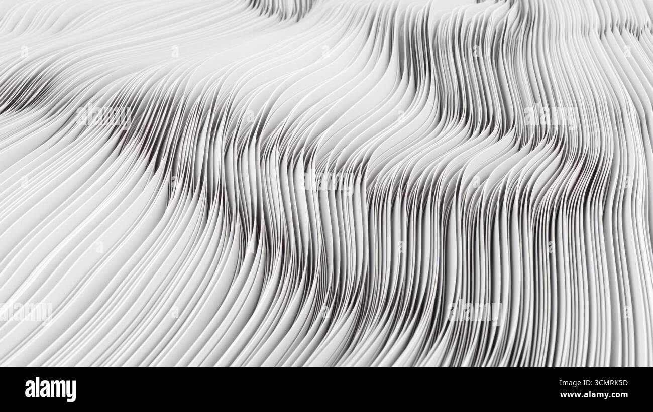 3d render abstract background with white waves in loop Stock Photo