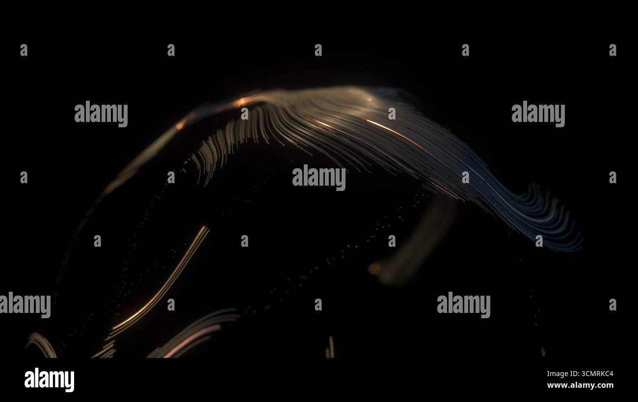 3d abstract neon background, gold lines moving Stock Photo