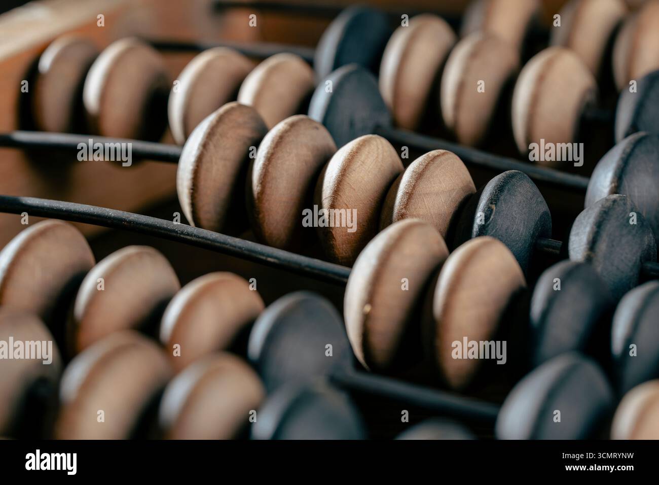 Vintage wooden abacus lying on the table , close up Stock Photo