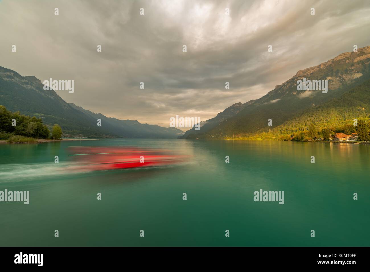 Summer cloudy sunny color view for Brienzersee lake in Bonigen Switzerland 09 08 2025 Stock Photo