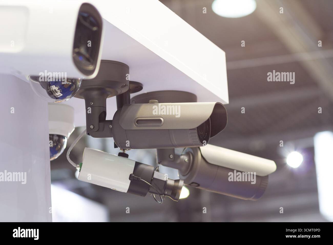 Samples of external surveillance cameras in showroom. Guard Stock Photo ...