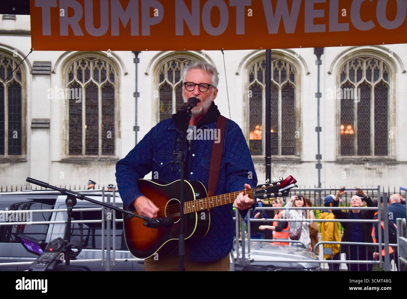 London, UK. 17th September 2025. Billy Bragg performs during the rally ...