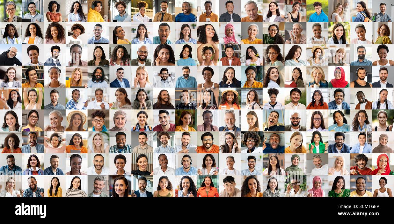 Diverse group of people smiling in a portrait collage celebrating ...