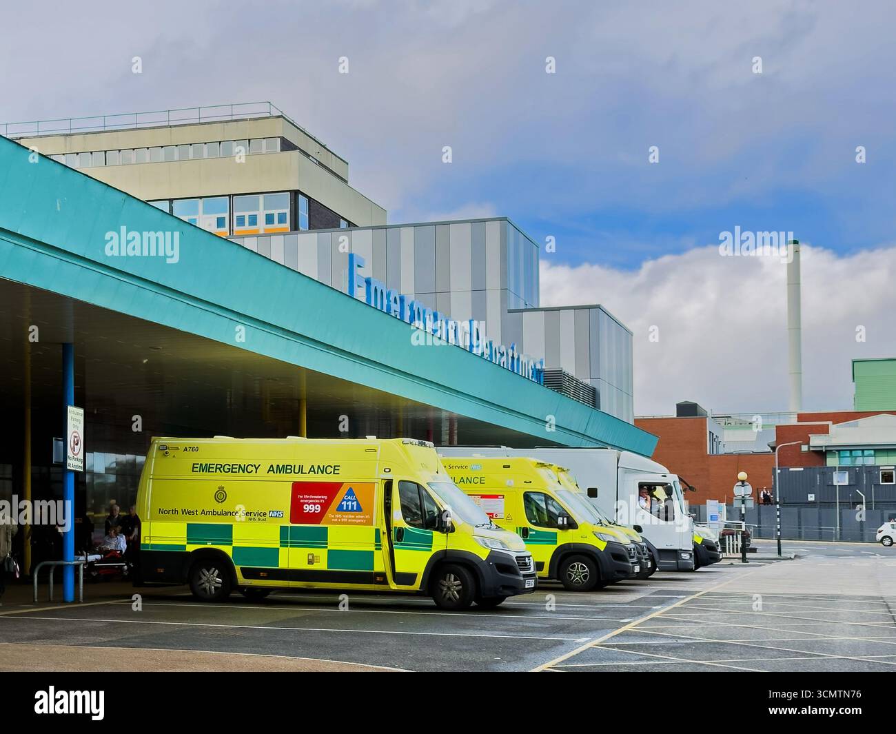 Ambulances outside Emergency Department at Aintree University Hospital Fazakerley Liverpool England UK.September 2025 - Smartphone Captured Stock Image