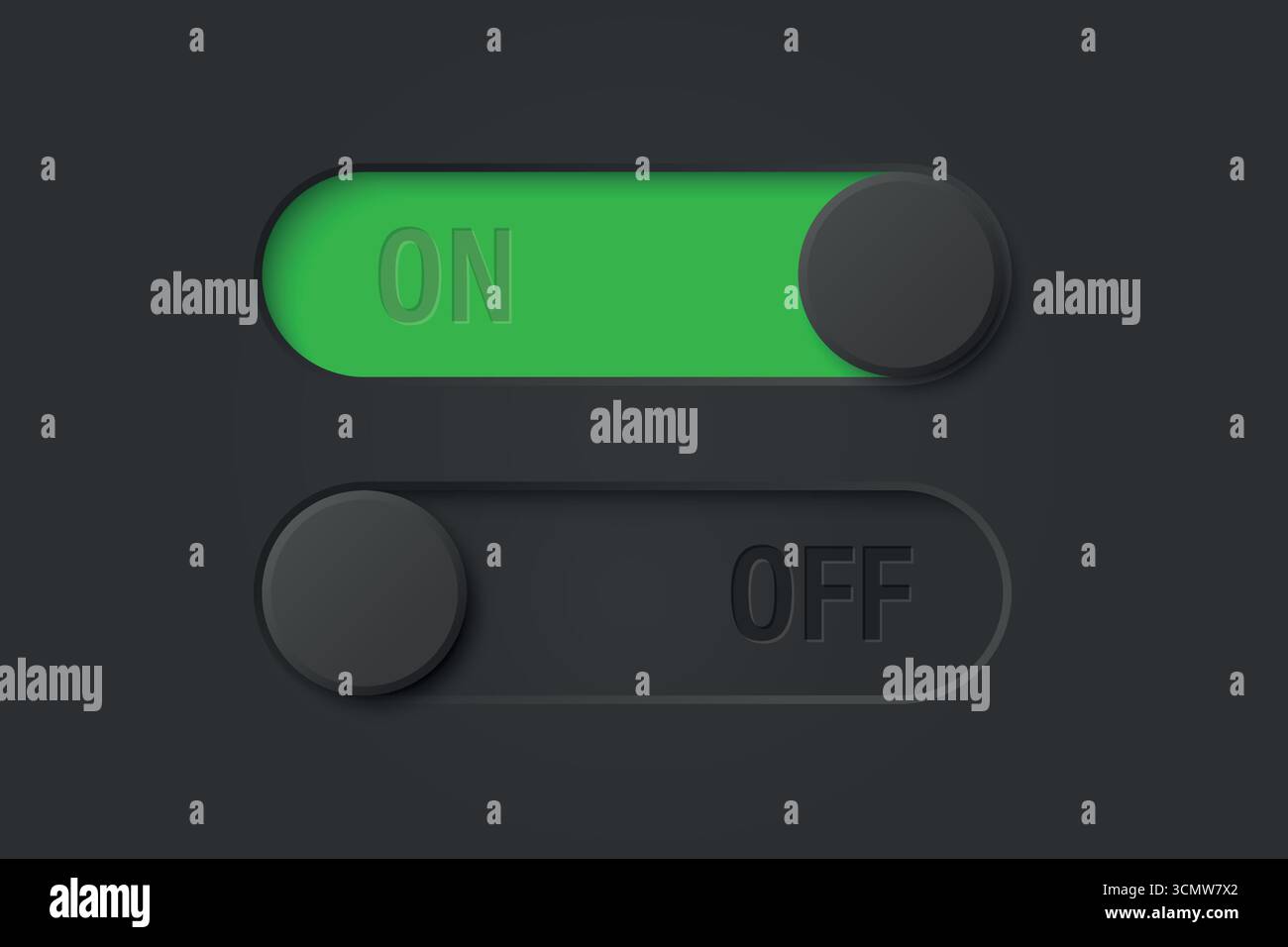 Vector Black Toggle Switch Set on Black Background. Realistic Toggle ...