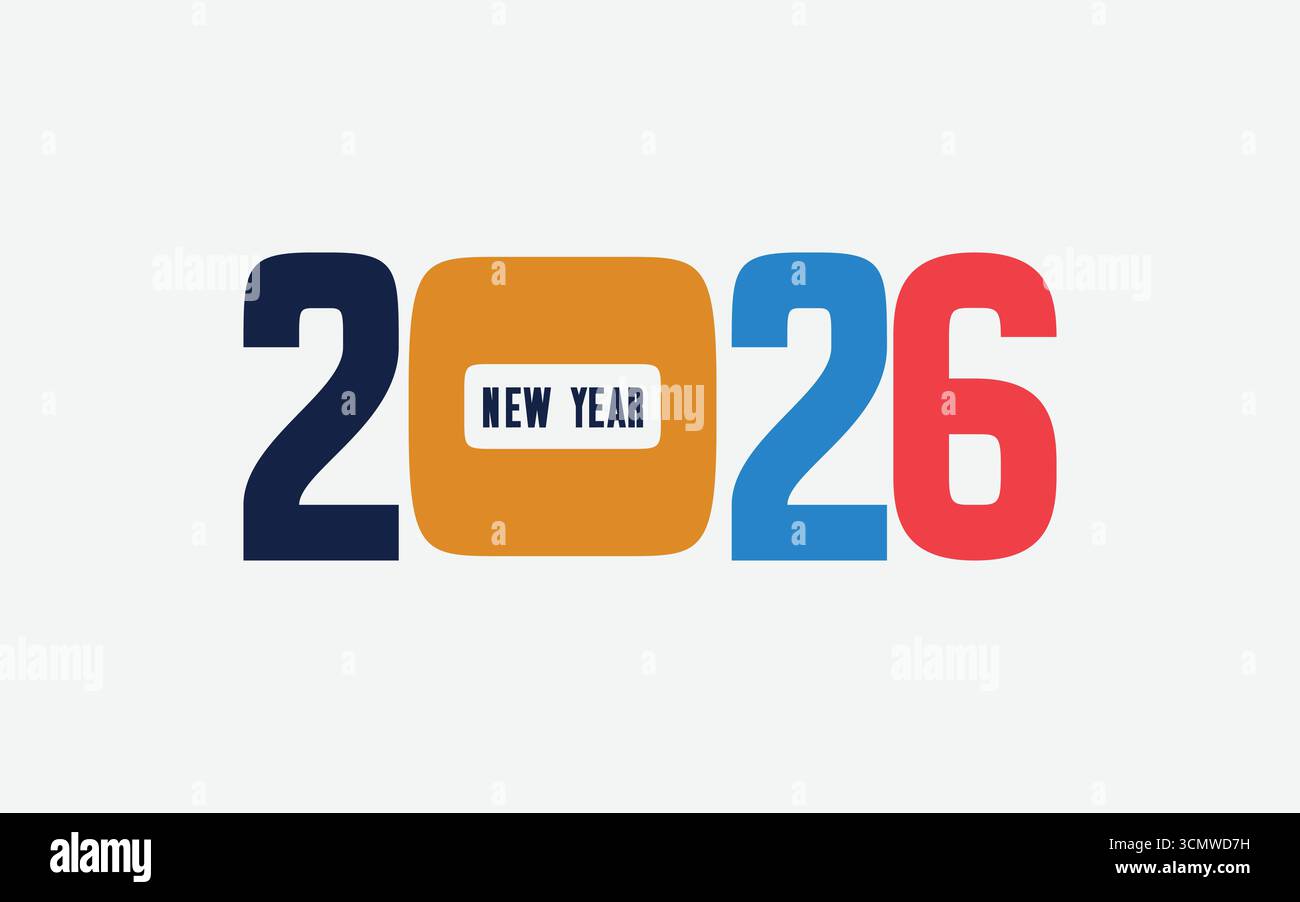 2026 Flat Typography Design for New Year Celebration. Stock Vector