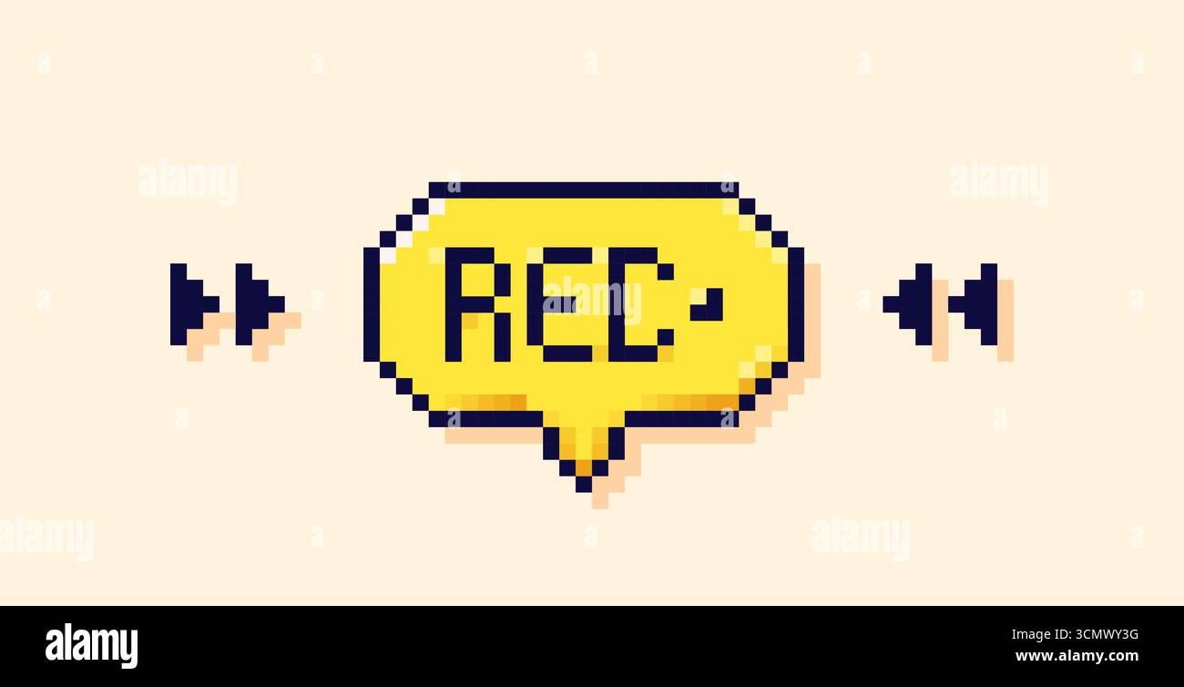 8 bit Y2K pixel color speech bubble with play buttons. Stock Vector