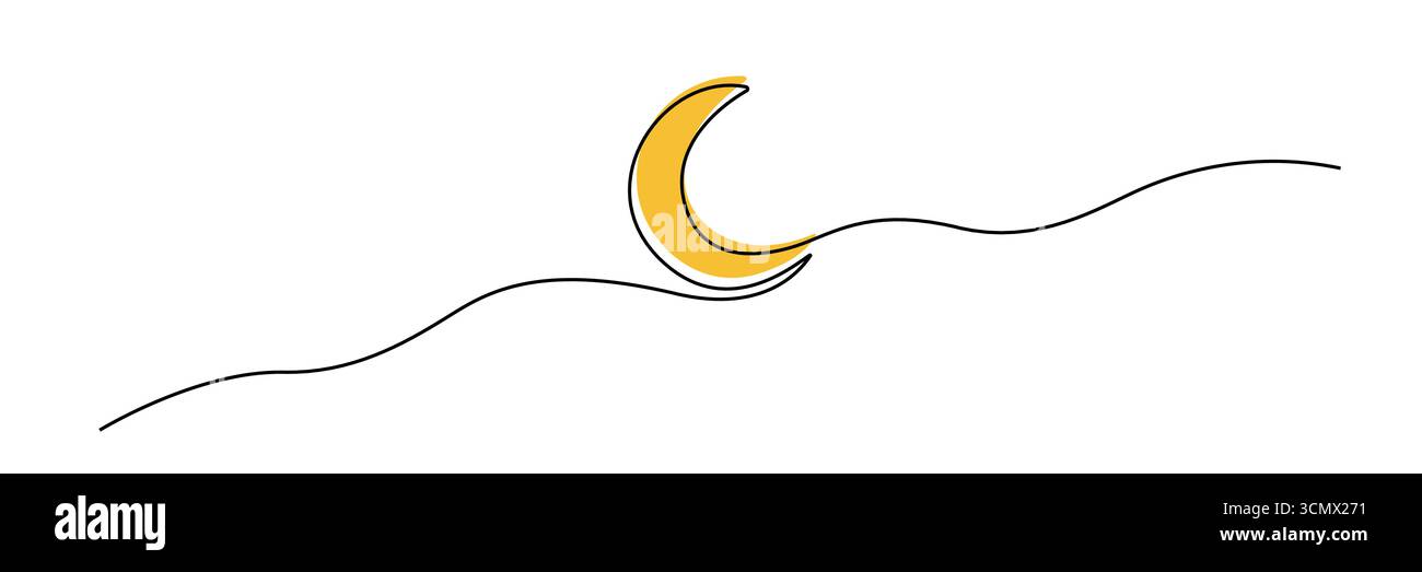 Continuous line moon minimalist crescent for Eid and Ramadan decor Stock Vector