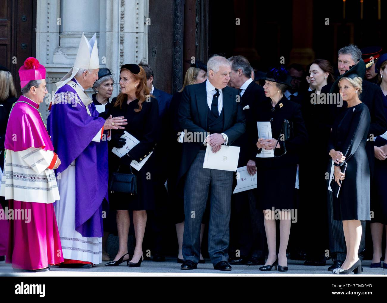 16 Sep 2025, London, England, UK - Sarah Ferguson, Prince Andrew, Princess Anne and Sophie Duchess of Edinburgh attending the State funeral for The Du Stock Photo