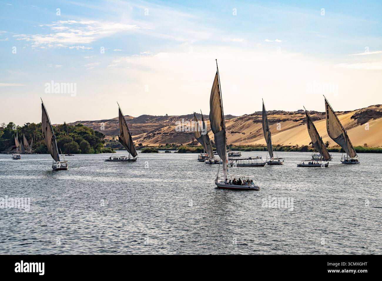 Traditional Felucca boats on the Nile River, Egypt Stock Photo