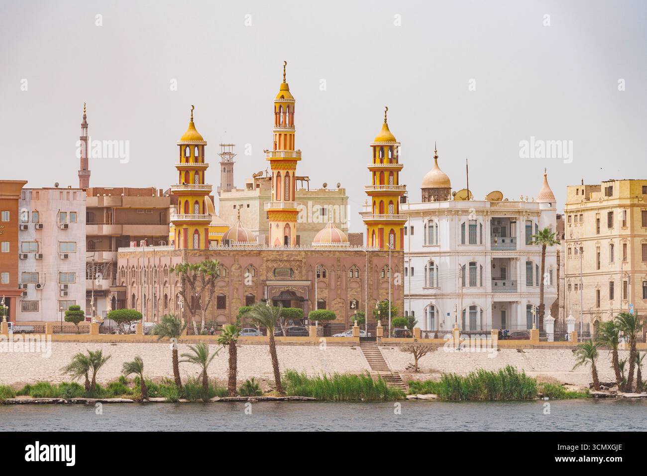 Mosque overlooking the Nile River, Egypt Stock Photo