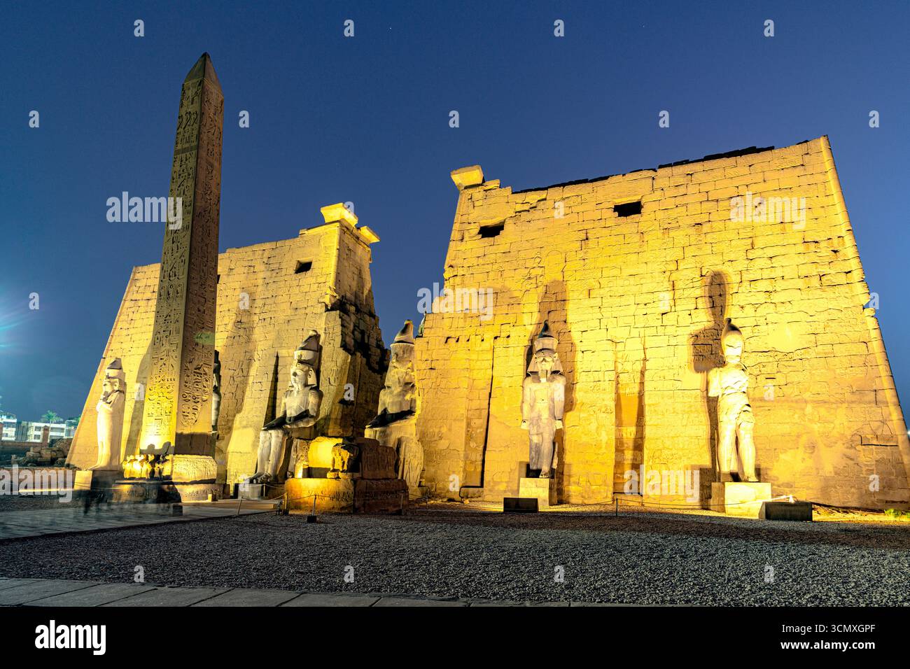 Luxor Temple at dusk, Nile Valley, Upper Egypt Stock Photo