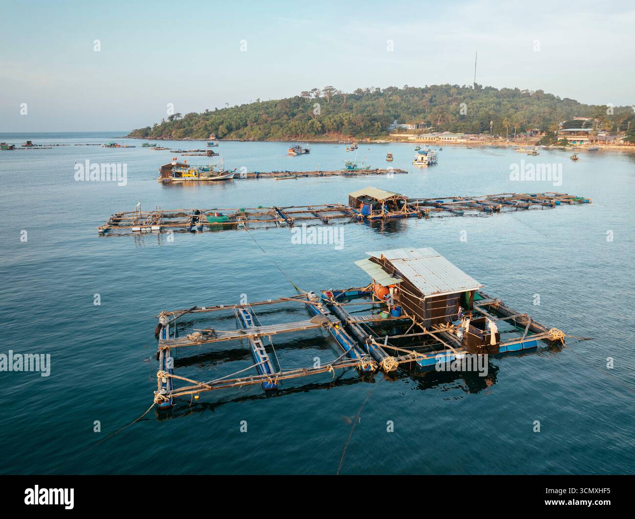 Aerial view of Fishing settlements Ganh Dau, Phu Quoc Island, Vietnam Stock Photo