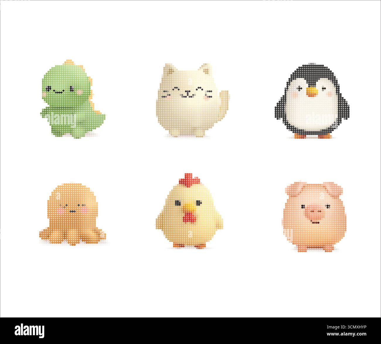 Cute Mosaic Pixel Art Animals Set Stock Vector