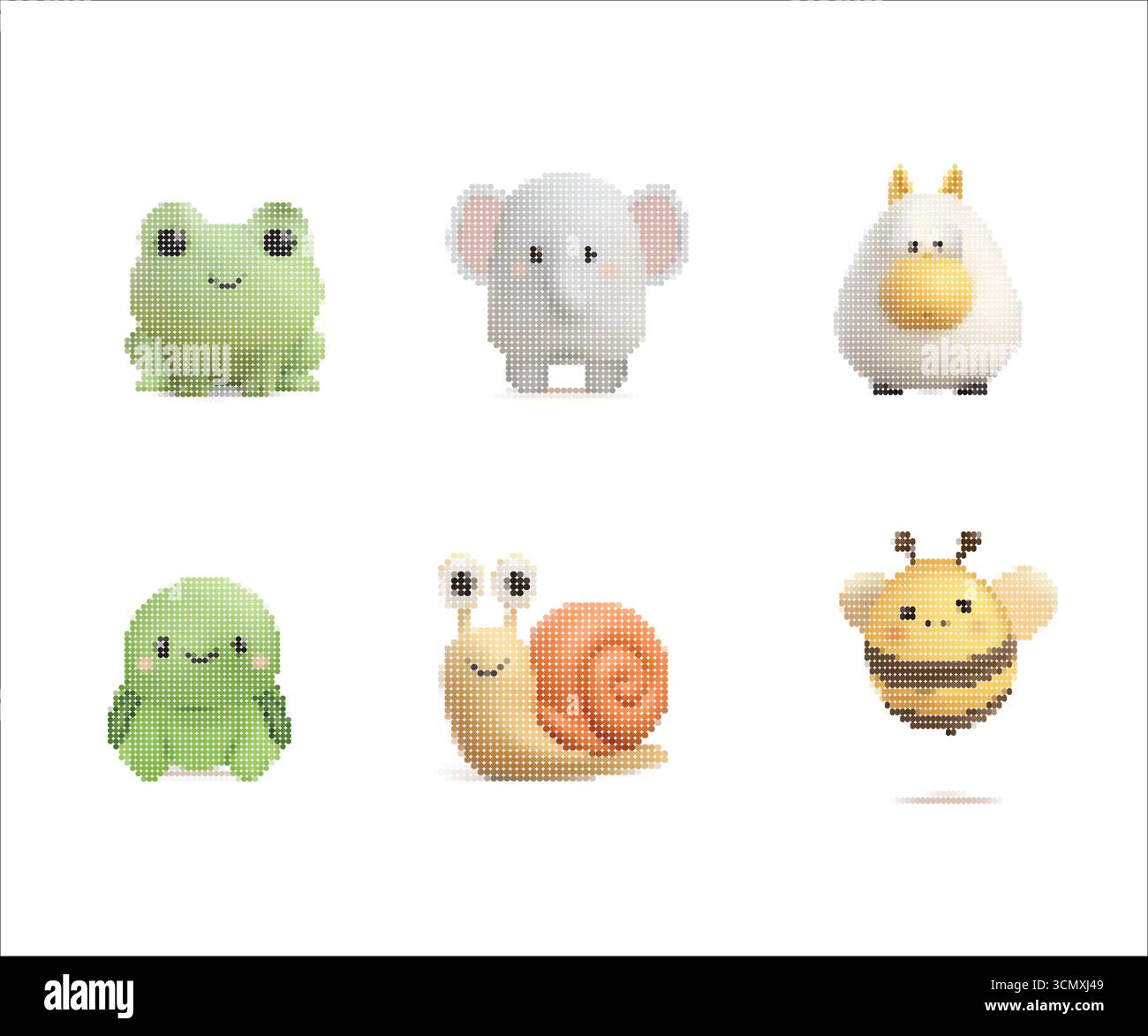 Cute Mosaic Pixel Art Animals Set Stock Vector