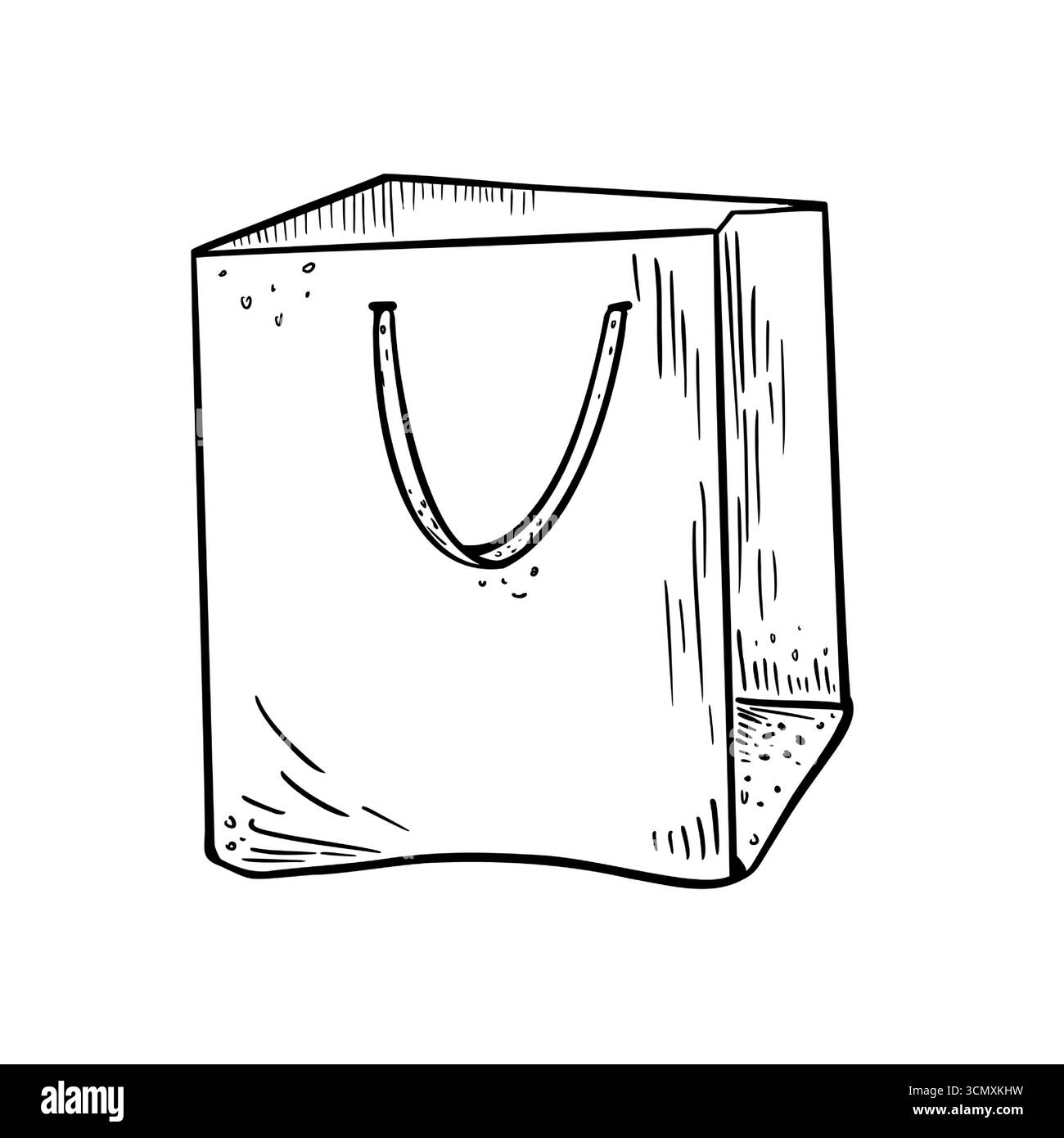 Shop bag paper black white vector illustration. Hand drawn minimalist ...
