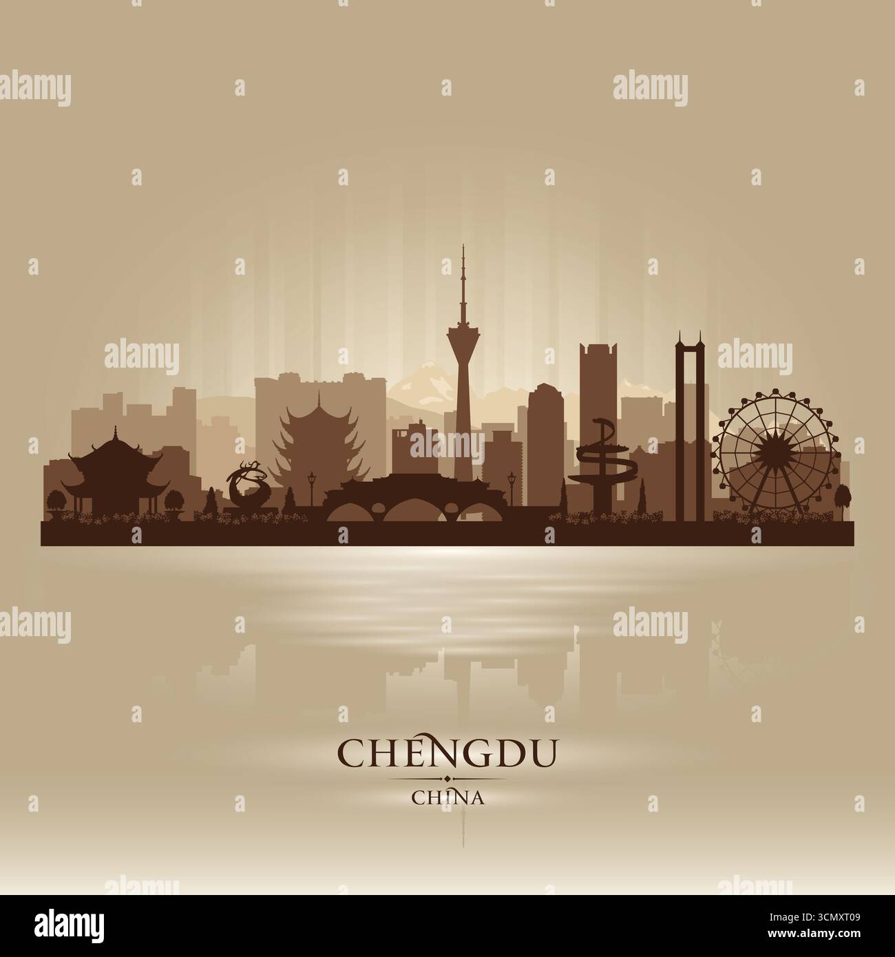 Chengdu China City Skyline Vector Silhouette Illustration Stock Vector chengdu-china-city-skyline-vector-silhouette-illustration-stock-vector