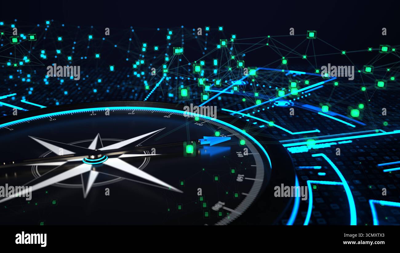 Futuristic Compass Navigation in Digital Network Environment. 3D High ...