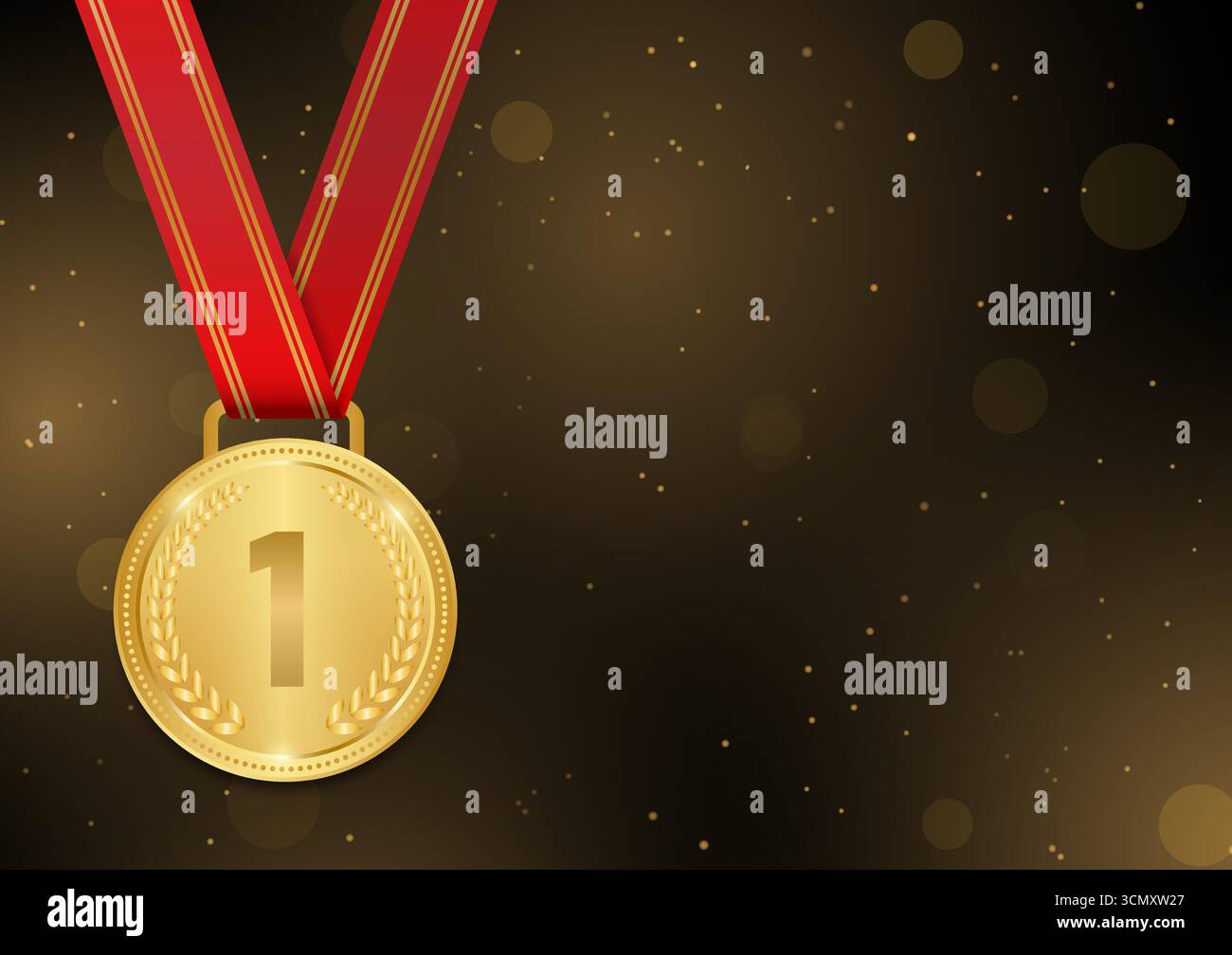 Gold Medals with Red Ribbon in Dark Gold Background. Sport Winner Medal ...