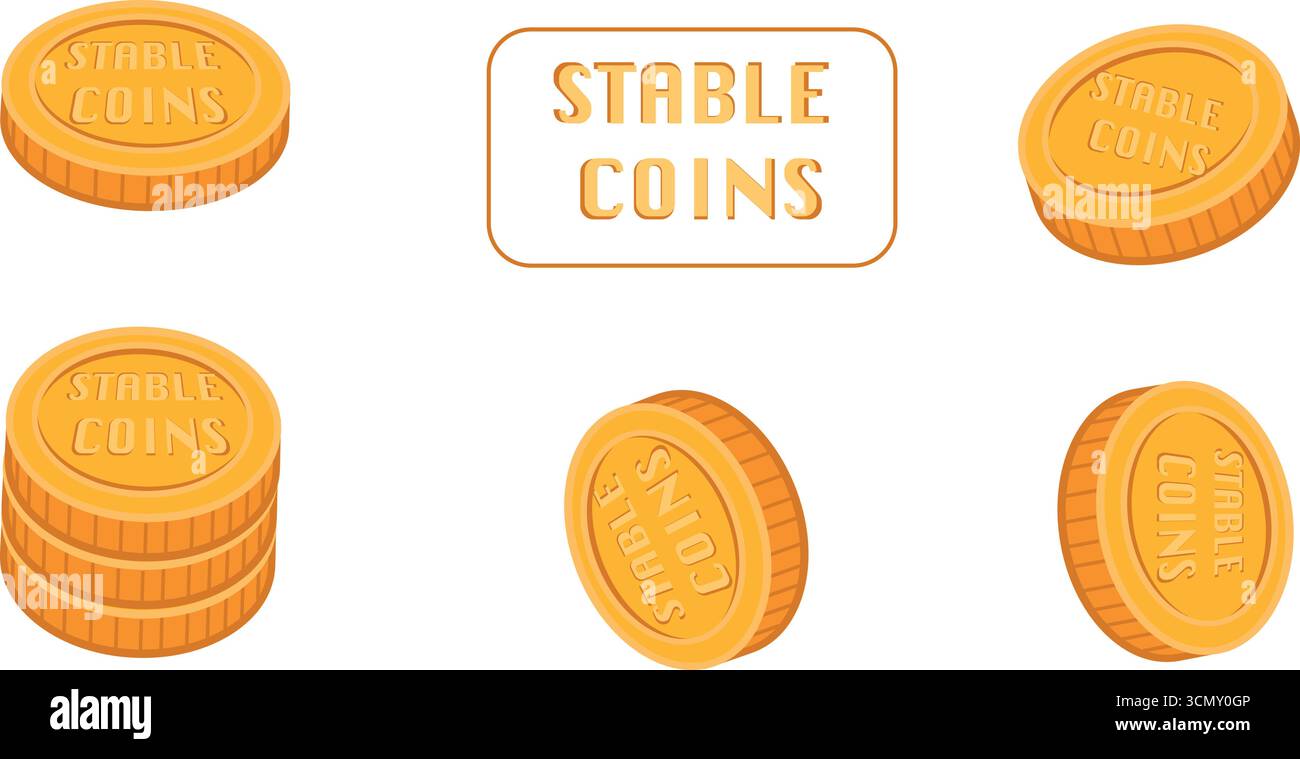 Stablecoin Vector Illustration Cryptocurrency Coins Set in 3D Isometric Design Stock Vector