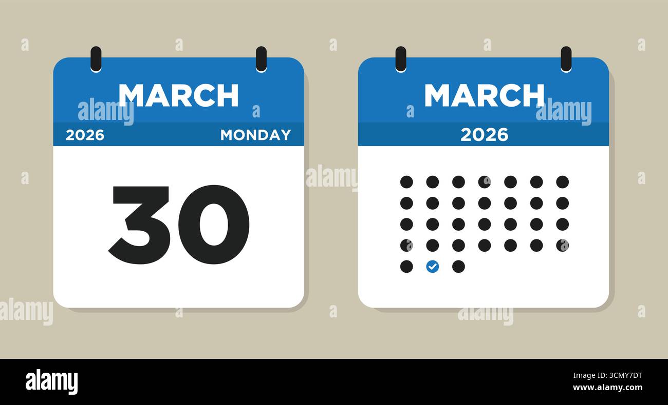 March 30 2026 Monday Calendar Vector Illustration. 30 March calendar ...