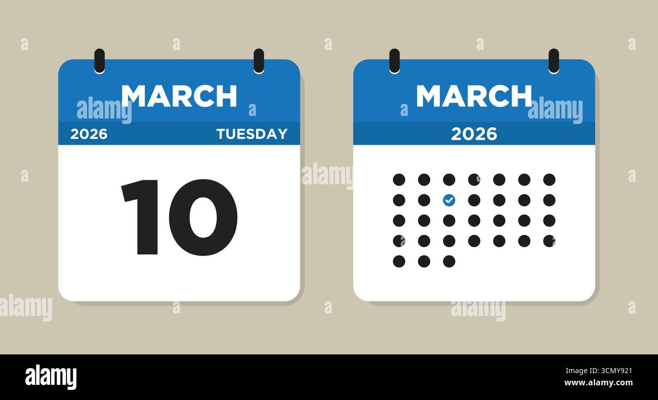 March 10 2026 Tuesday Calendar Vector Illustration. 10 March calendar ...