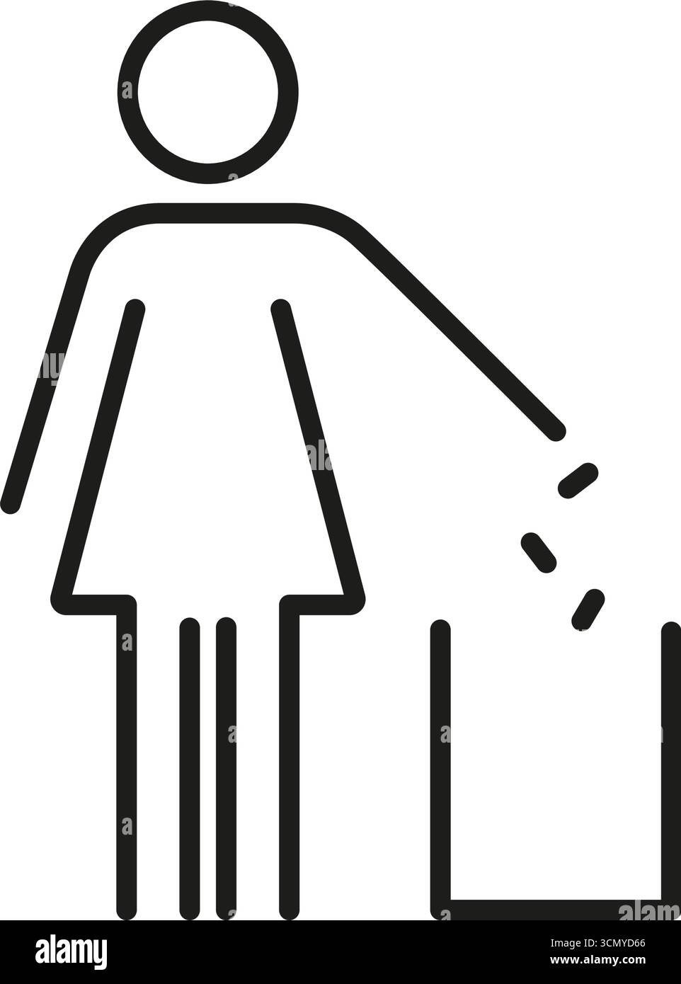Female Figure Throwing Trash Line Icon. Waste Disposal And Environmental Responsibility Outline Symbol. Recycling And Cleanliness Promotion. Editable Stock Vector