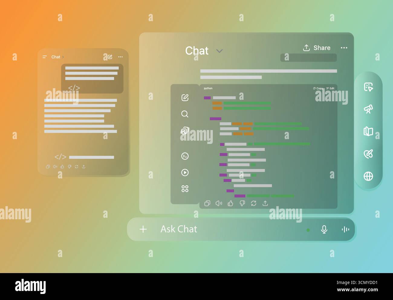 AI Chat Interface with Coding Window Artificial Intelligence Assistant in Web Browser Vector Illustration Stock Vector
