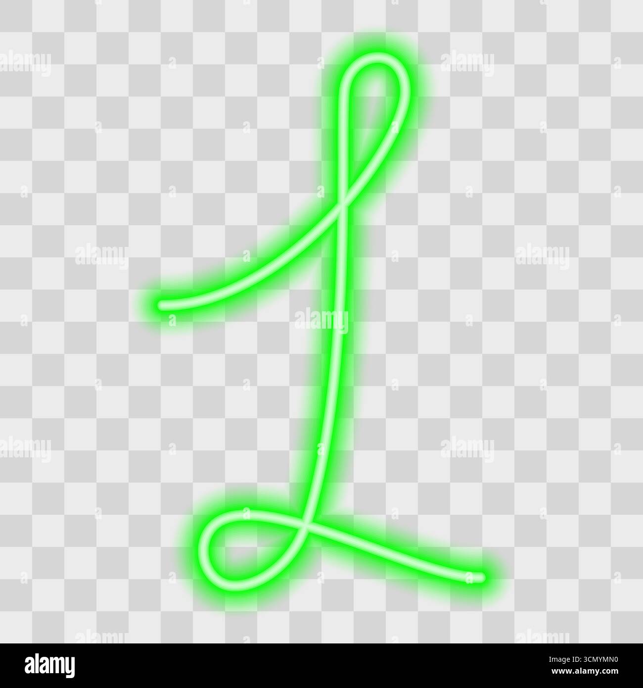 Hand Drawn Neon Number 1. One Continuous Line Editable Minimalist Design Glow Effect in trendy Green. Isolated Vector illustration Sticker Icon Number Related content or Greeting Cards, price, leaflet Stock Vector