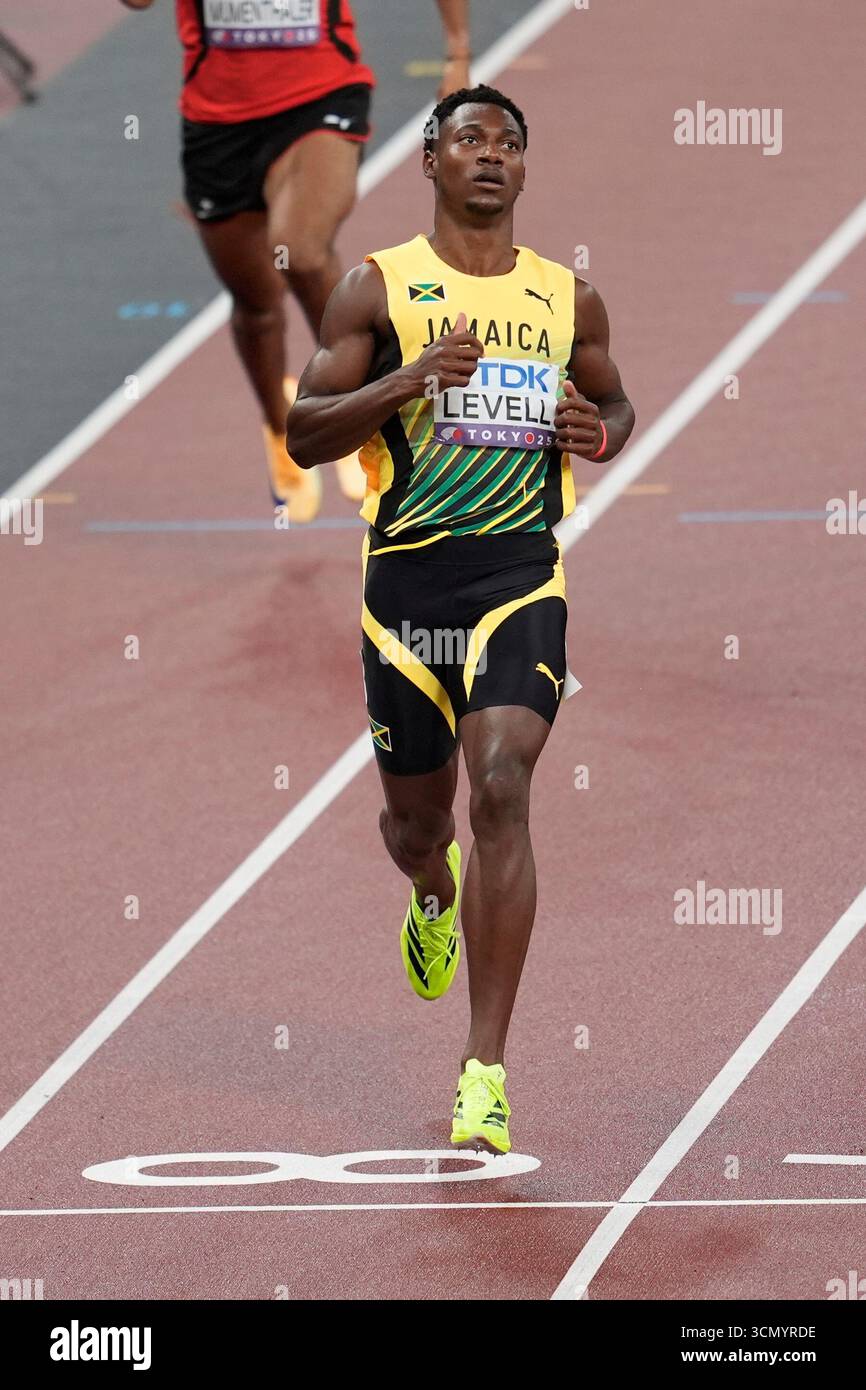 Jamaica's Bryan Levell crosses the finish line to win the men's 200 ...