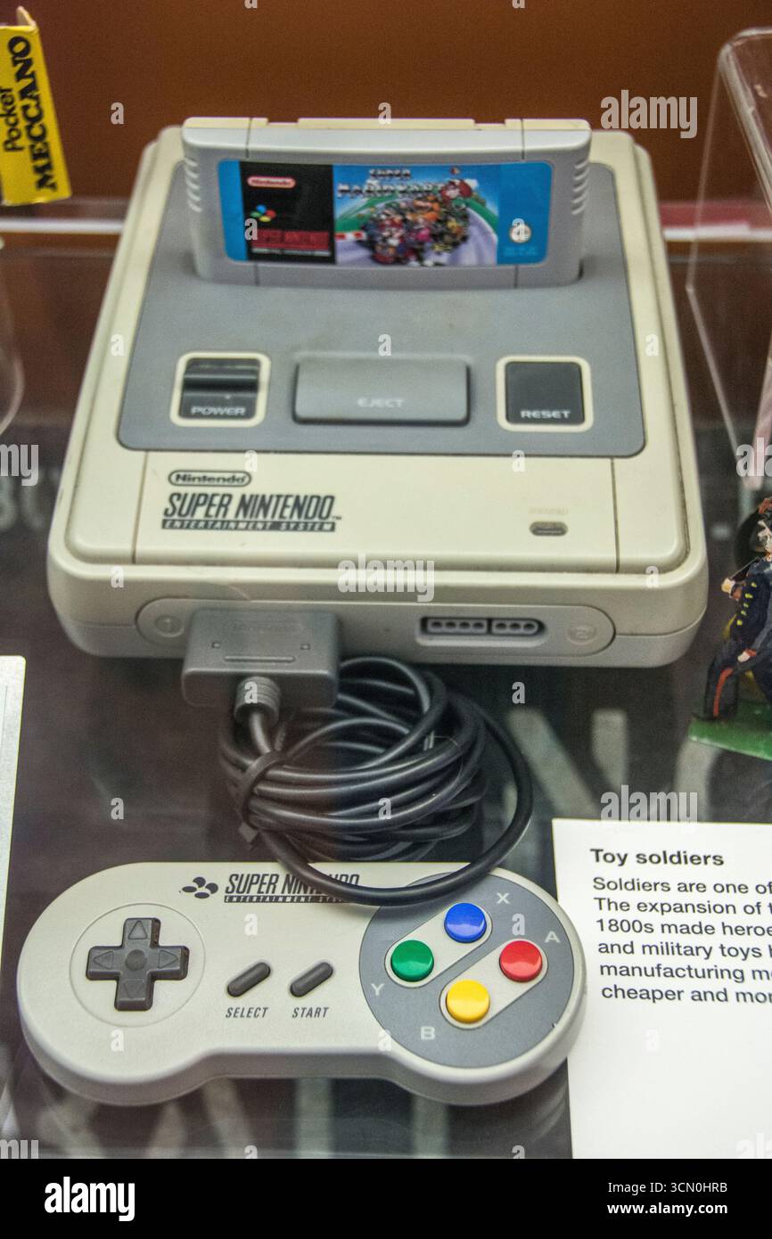 Super Nintendo SNES game console 1990s in one UK museum Stock Photo