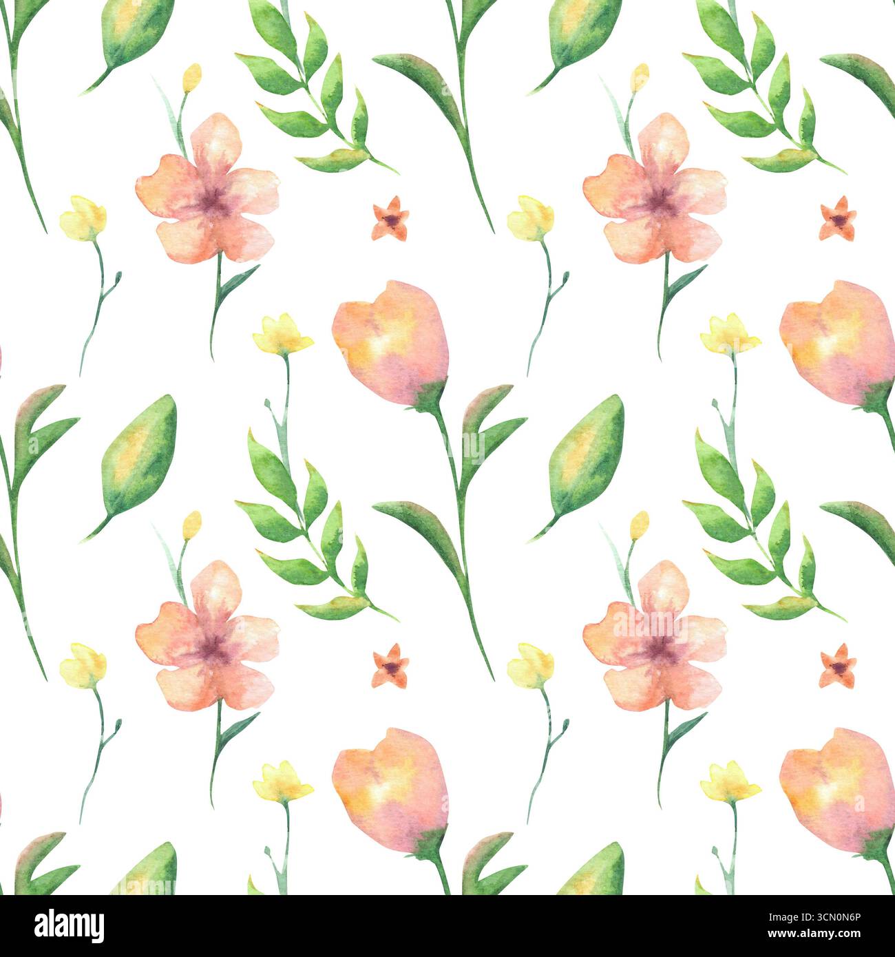 Watercolor flowers seamless handmade wallpaper hi-res stock photography ...