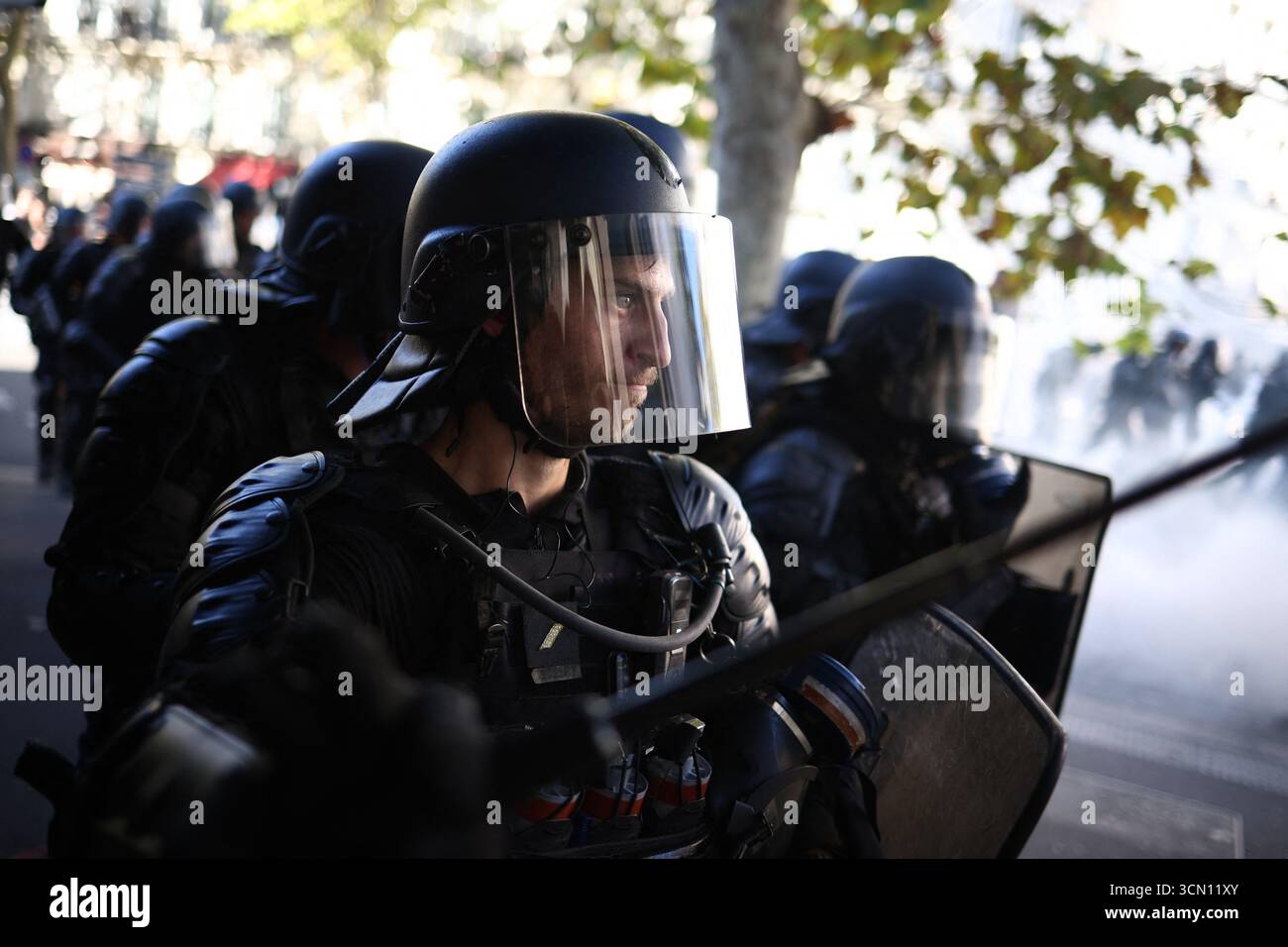 French riot police during a day of nationwide strikes and protests ...