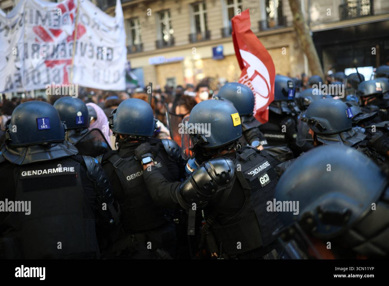 French riot police during a day of nationwide strikes and protests ...